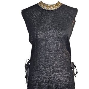 Vintage 90s Saks Fifth Ave Tunic Top Shirt Size S Black Sleeveless Tie Sides